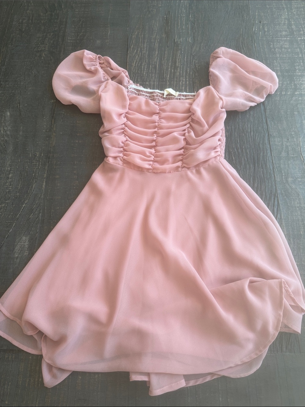 Altar’d State Pink Puff Sleeve Ruched Chiffon Dress XS